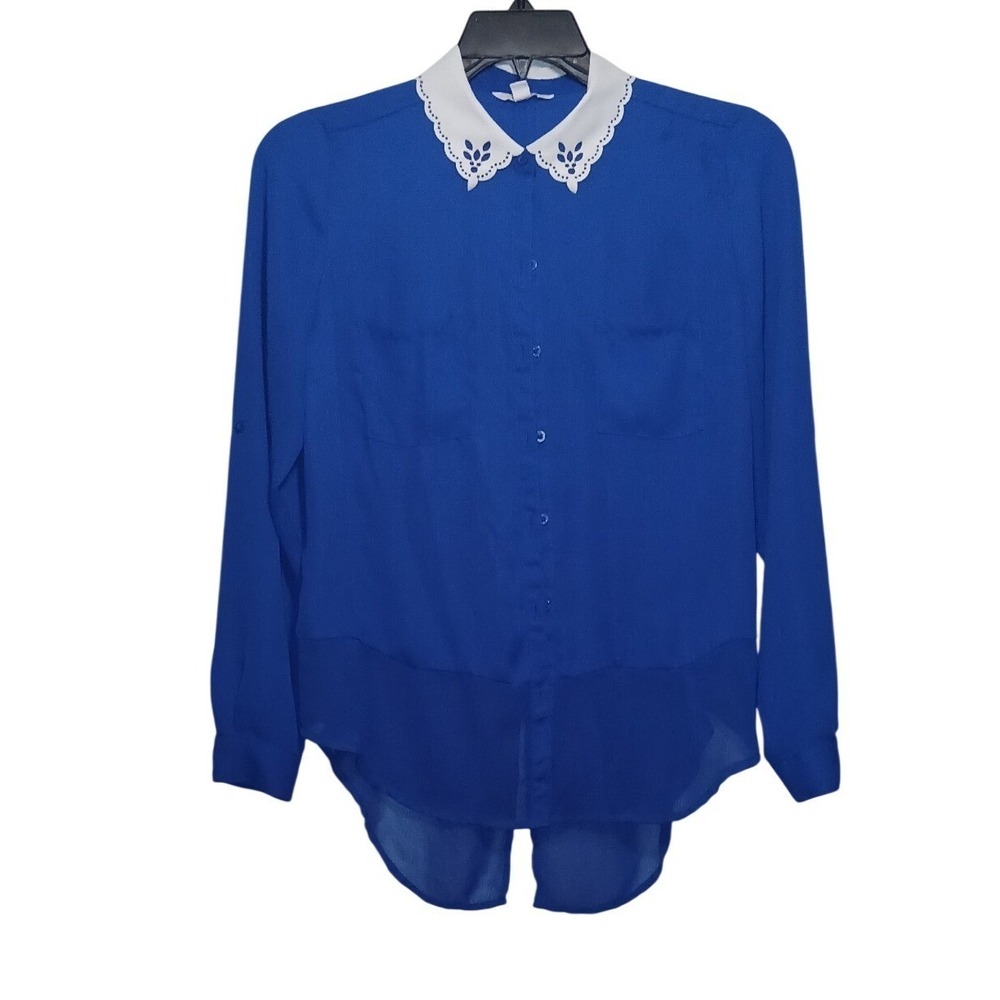 Candies Blouse Large Blue Eyelet Collar Preppy Aesthetic Grandmacore